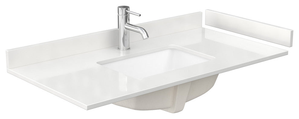 Beckett TK 42" White Single Vanity, White Quartz Top, 1-Hole, Gold Trim