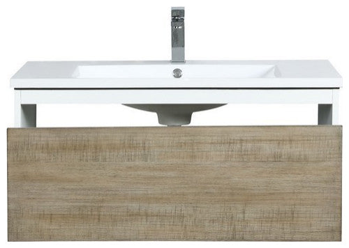 Scopi Modern 36" Rustic Acacia Bathroom Vanity, Labaro Rose Gold Faucet