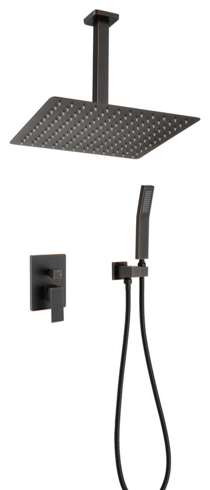 Ceiling Mounted Shower System Set With 12" Rain Shower Head, Oil-Rubbed Bronze