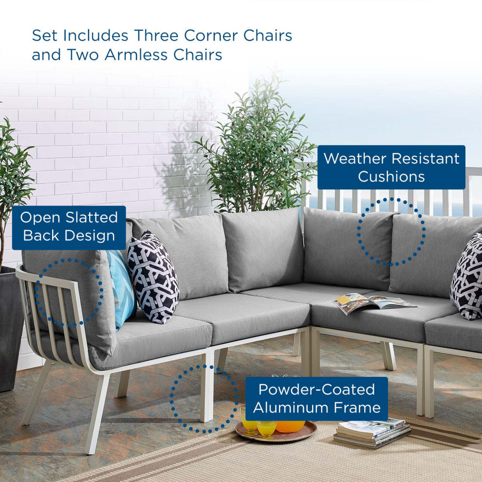 Lounge Sectional Sofa Chair Set, Aluminum, Metal, White Gray, Outdoor