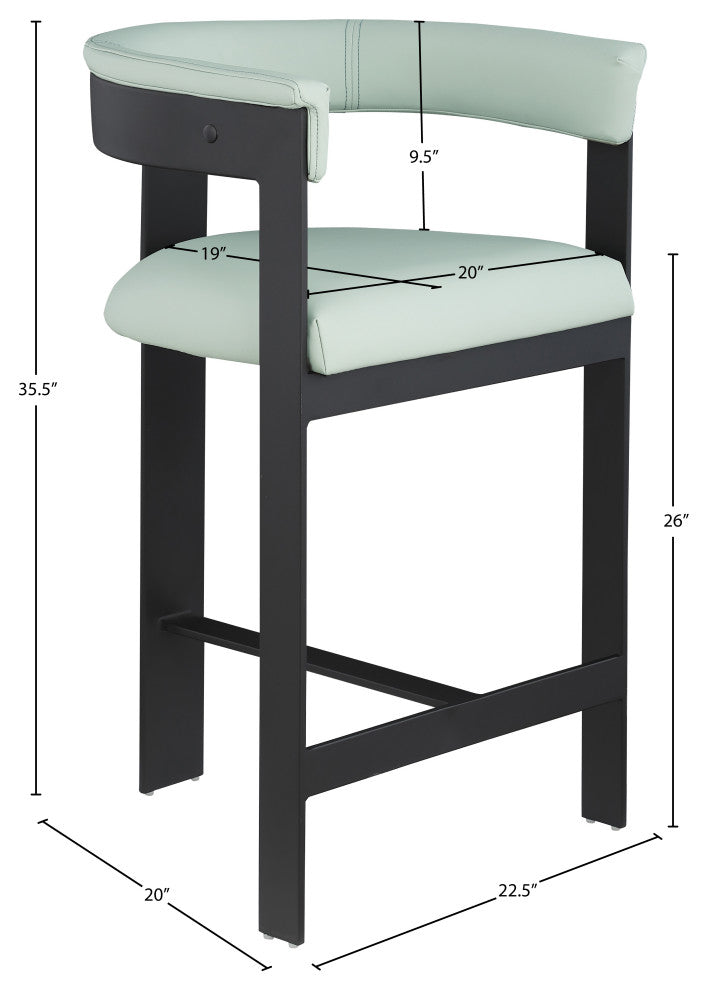 Romeo Upholstered Counter Stool, Set of 2, Green, Vegan Leather, Matte Black