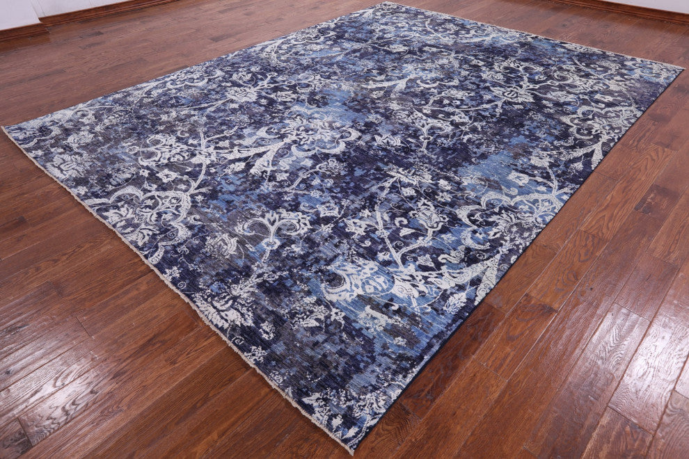 Modern Hand Knotted Wool and Silk Rug 9' 0" X 11' 10" Q7329