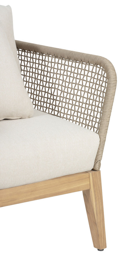 Cypress Teak Wood Outdoor Arm Chair with Beige Rope Design