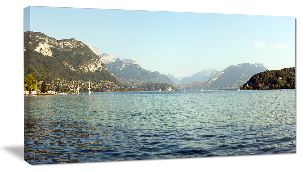 Annecy Lake France Panorama, Landscape Canvas Art Print, 60"x28"