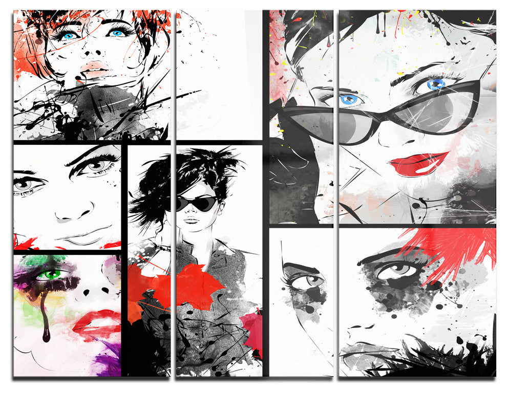 "Beautiful Faces Collage" Digital Metal Wall Art, 3 Panels, 36"x28"