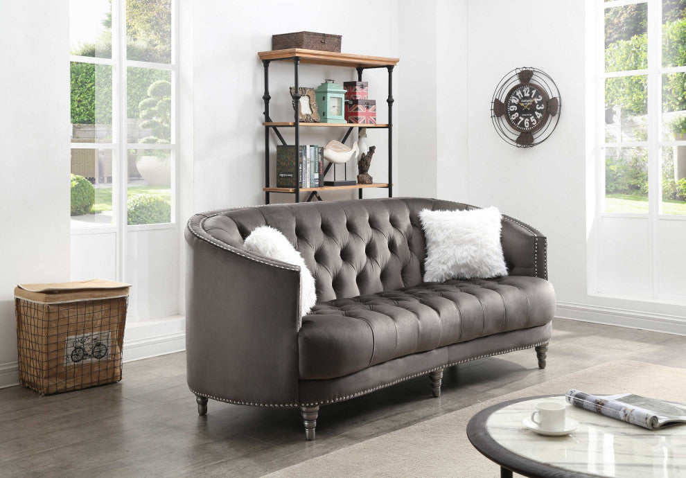 Dania 87 in. W Flared Arm Velvet Straight Sofa, Gray