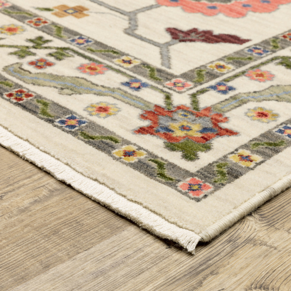 Leoness Persian Floral Indoor Area Rug, Ivory, 7'10" x 10'10"