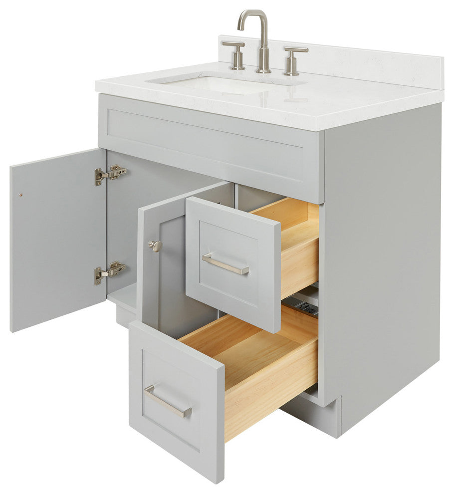 Ariel Hamlet 36" Single Left Rectangle Sink Bathroom Vanity, Carrara Quartz