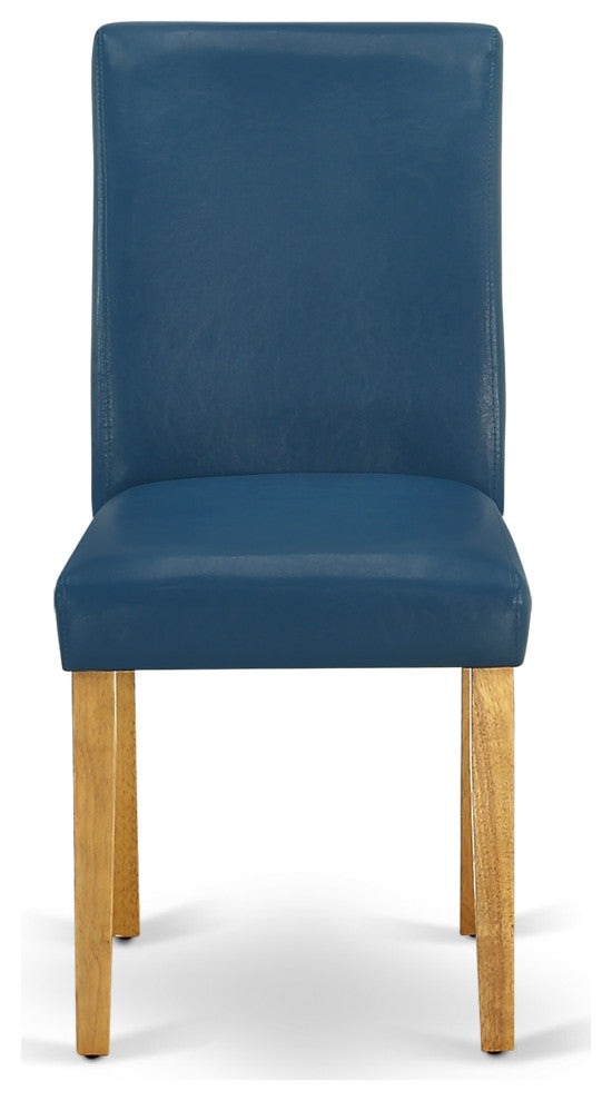 5 Pc Dining Set, Oak Table, 4 Oasis Blue Pu Leather Chairs, Oak Finish