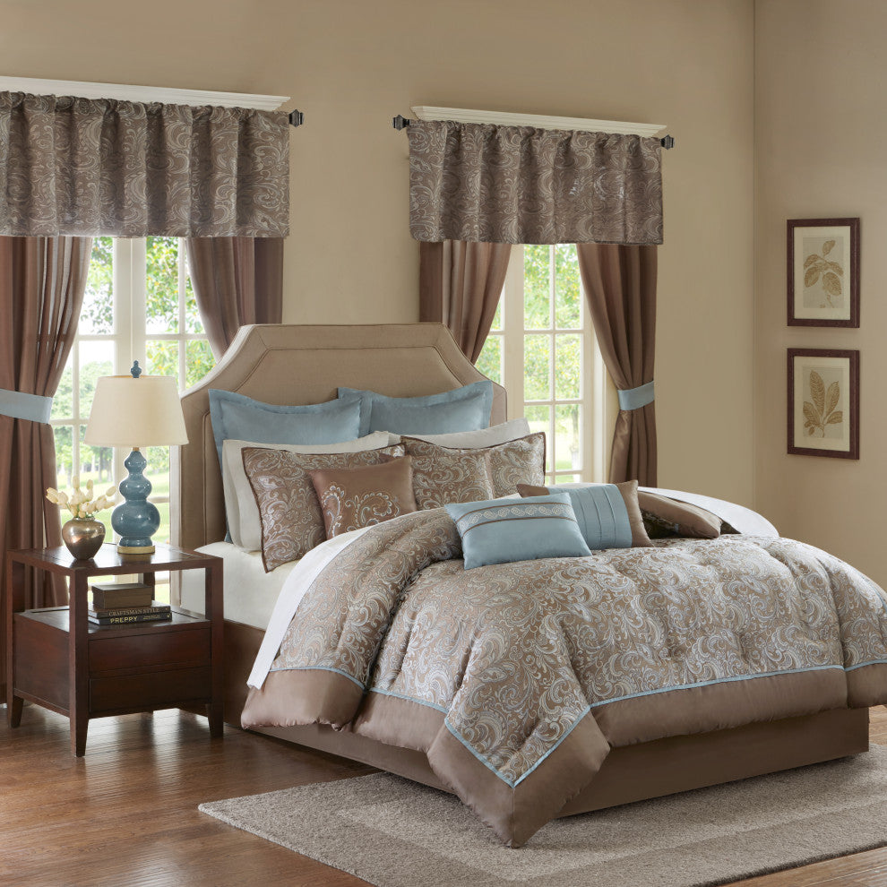 Madison Park Microfiber Jacquard 24-Piece Comforter Set, King