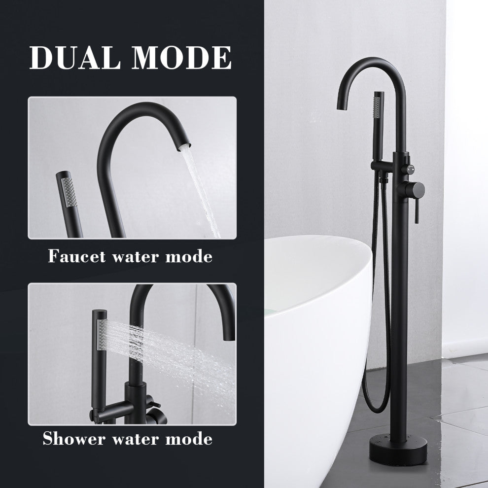 Single Handle Floor Mounted Freestanding Tub Filler with Hand Shower