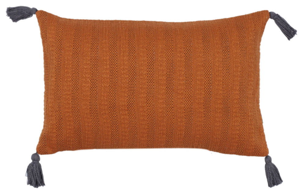Rust Machine Woven with Tassels Donna Throw Pillow, 16" x 26"