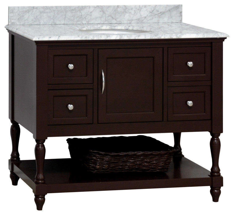 Beverly 42" Bathroom Vanity, Chocolate, Carrara Marble