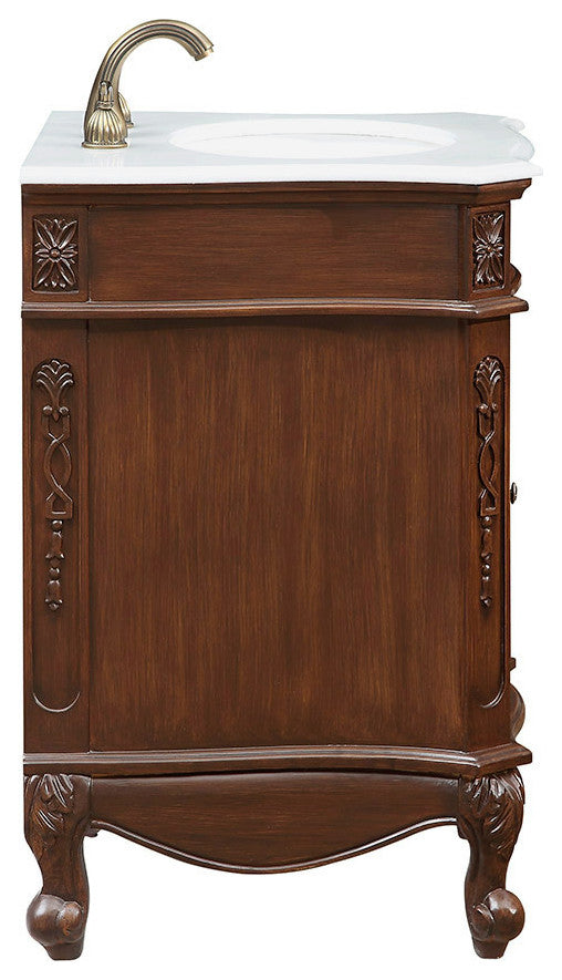 24" Single Bathroom Vanity in brown, with Ivory White Engineered Marble