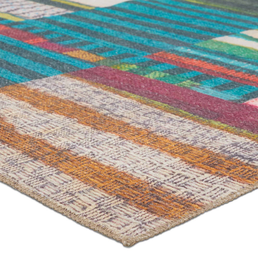 Vibe Bellium Outdoor Striped Multicolor/Blue Runner Rug 2'6"X8'