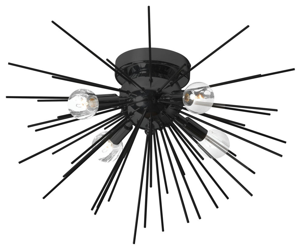 4 Light Incandescent Flush Mount, Matte Black