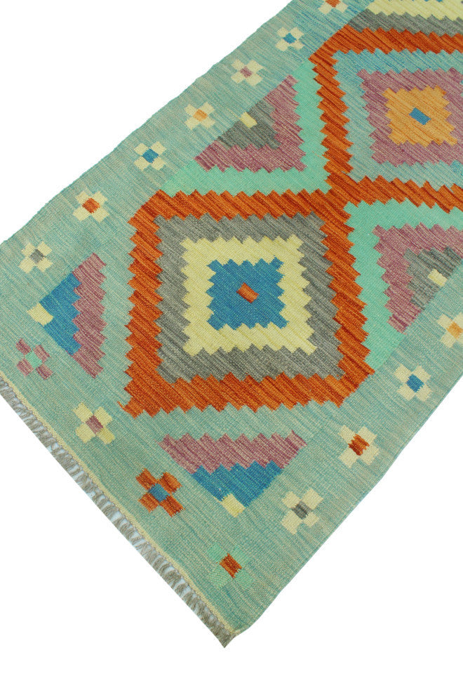 Sangat Kilim Sanborn Rust/Blue Runner, 2'6x8'1