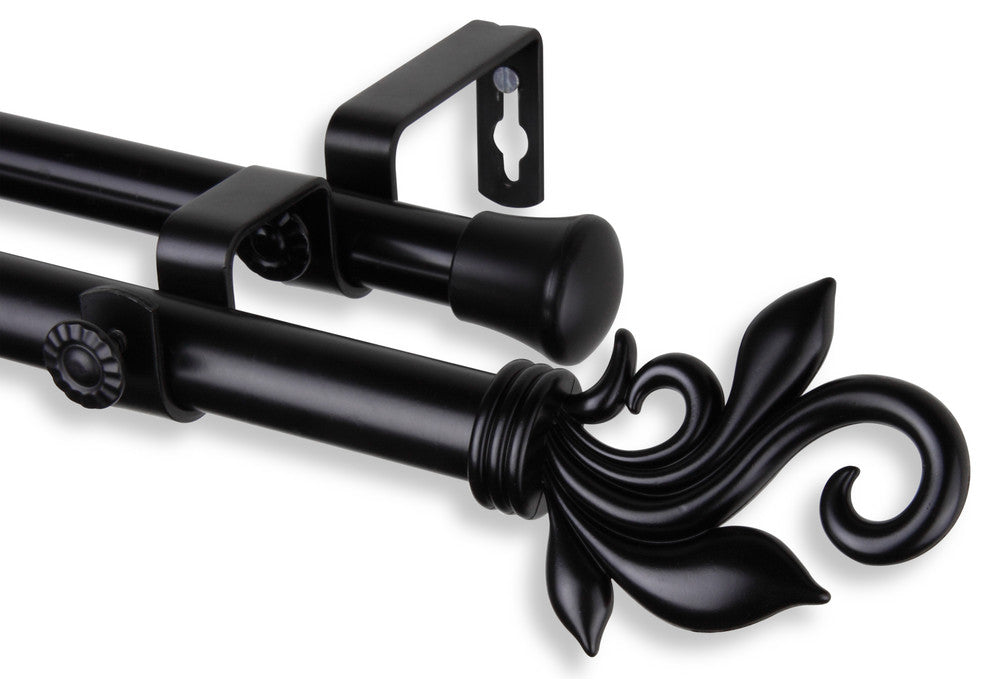 Giles 13/16" Double Corner Window Curtain Rod, Black, 48-84"