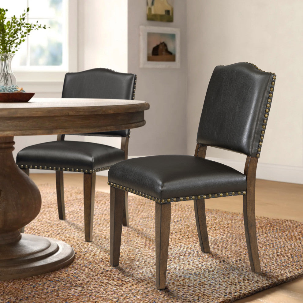 Denver Brown Faux Leather Dining Chair With Nail Heads Set of 2