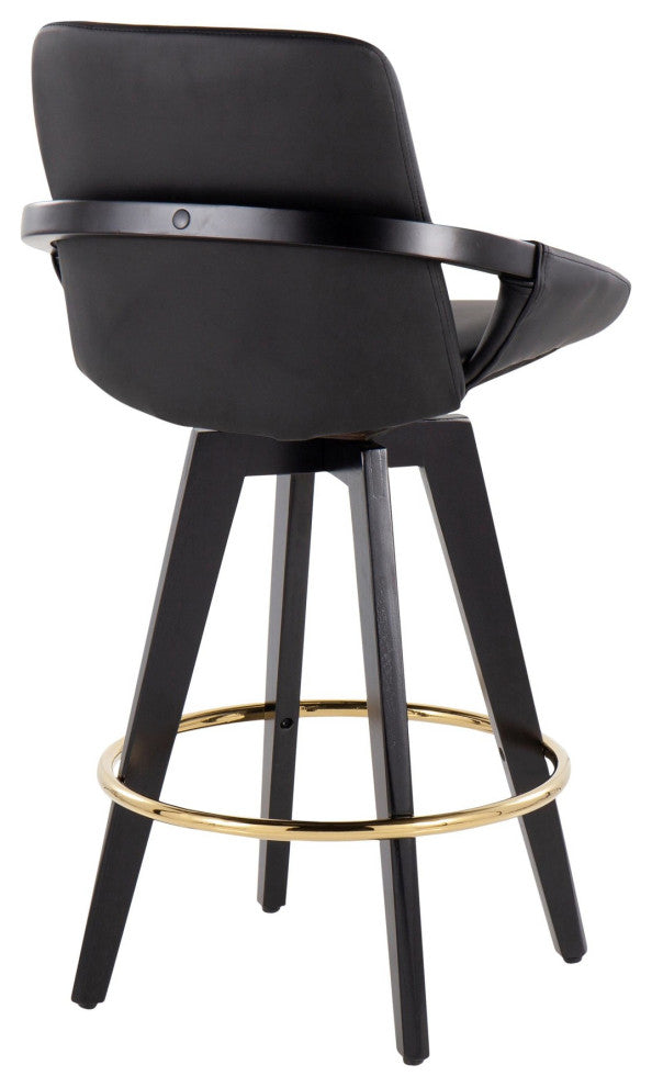 Cosmo Swivel Fixed-Height Counter Stool, Set of 2, Black/Gold/Black PU