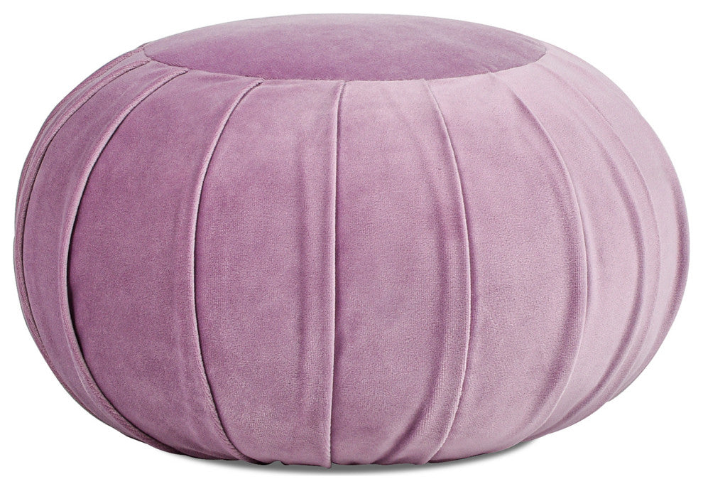 Pouffe 13" Velvet Round Pleated Accent Throw Pillow, Lavender