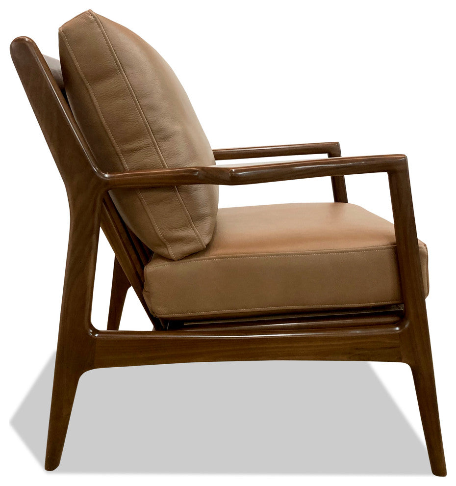 Nativa Interiors Sotello Mid-Century Modern Geniune Leather Chair, Caramel
