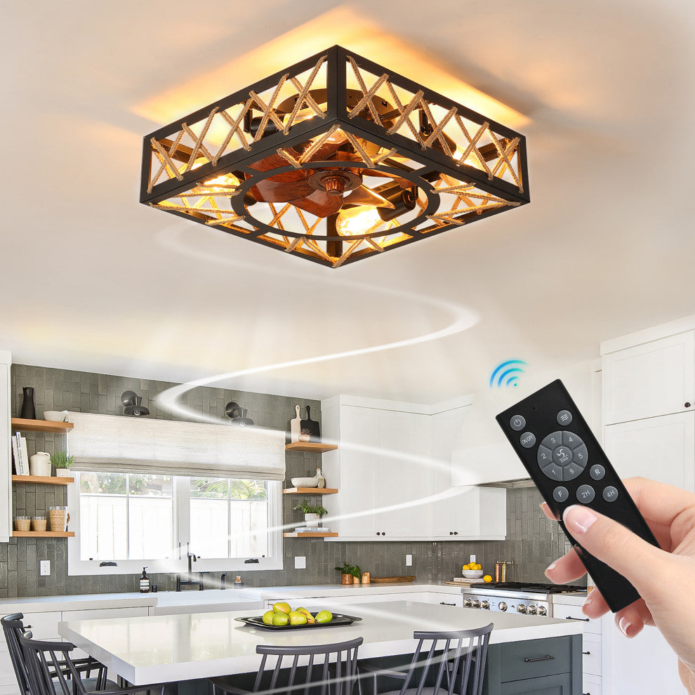 18 in. W x 6 in. H Iron Ceiling Fan in Black with LED Lights