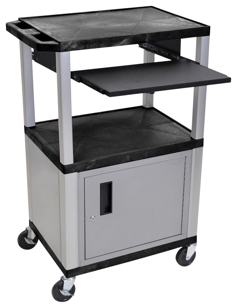 Luxor Tuffy 3-Shelf Cart, Pullout Shelf, Legs, Electric, Black, Nickel Cabinet