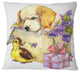 Cute Puppy Dog and Duck Contemporary Animal Throw Pillow, 18"x18"