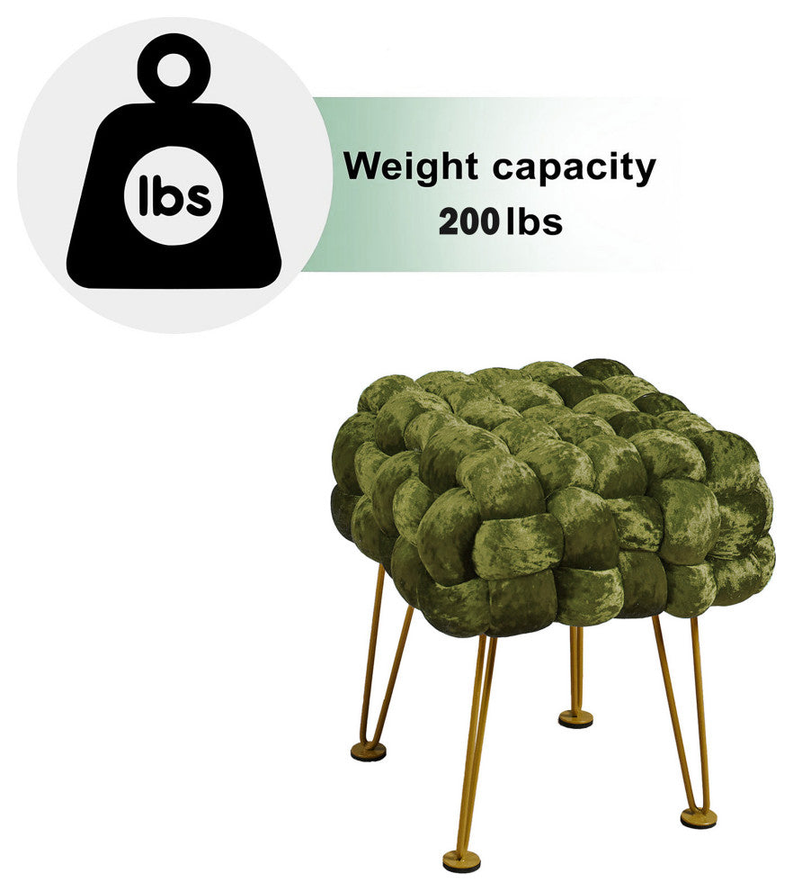 Crushed Velvet Pouf Stool, Moss Green, 16''x16''x16''
