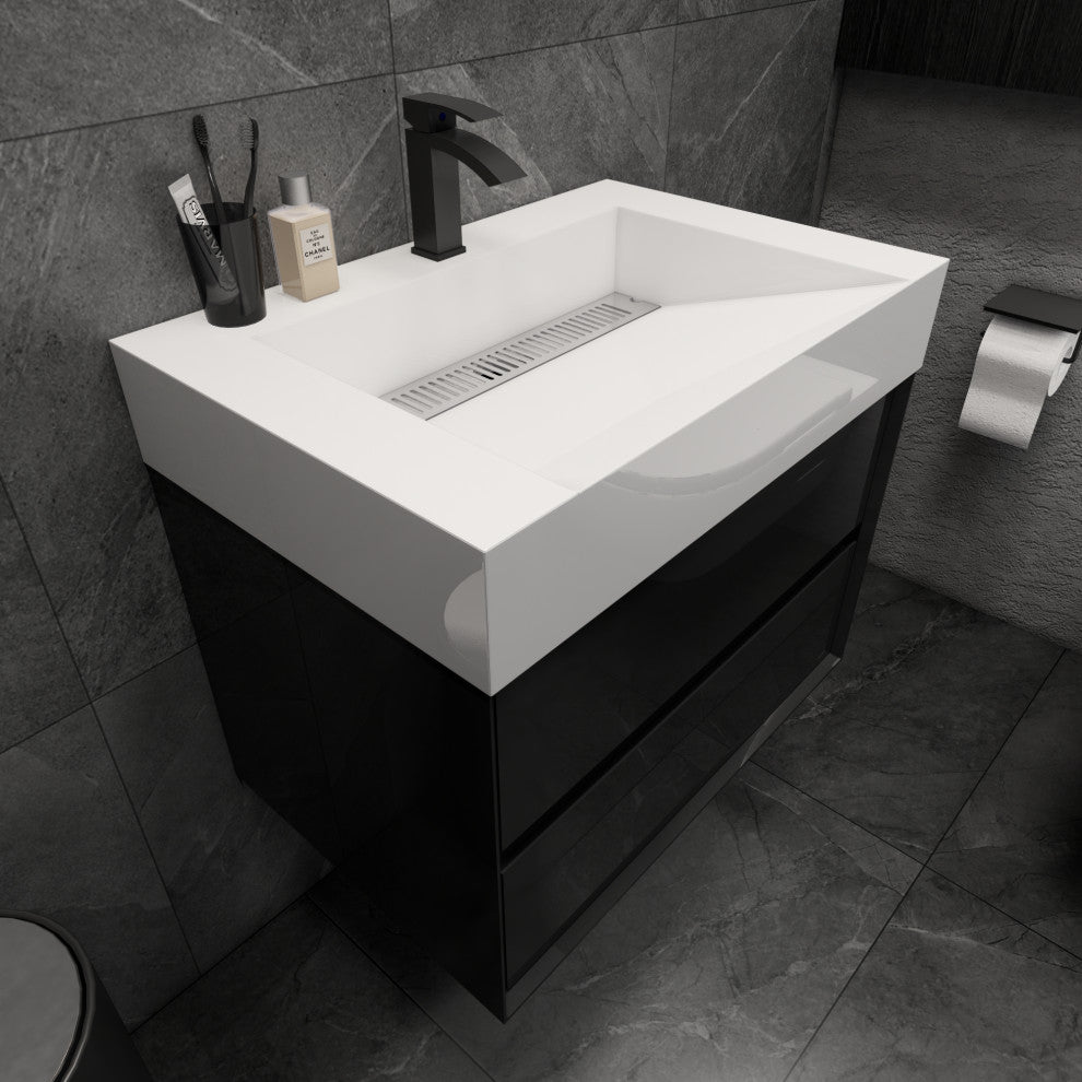 MAX 30" Floating Bath Vanity With Acrylic Sink, Gloss Black