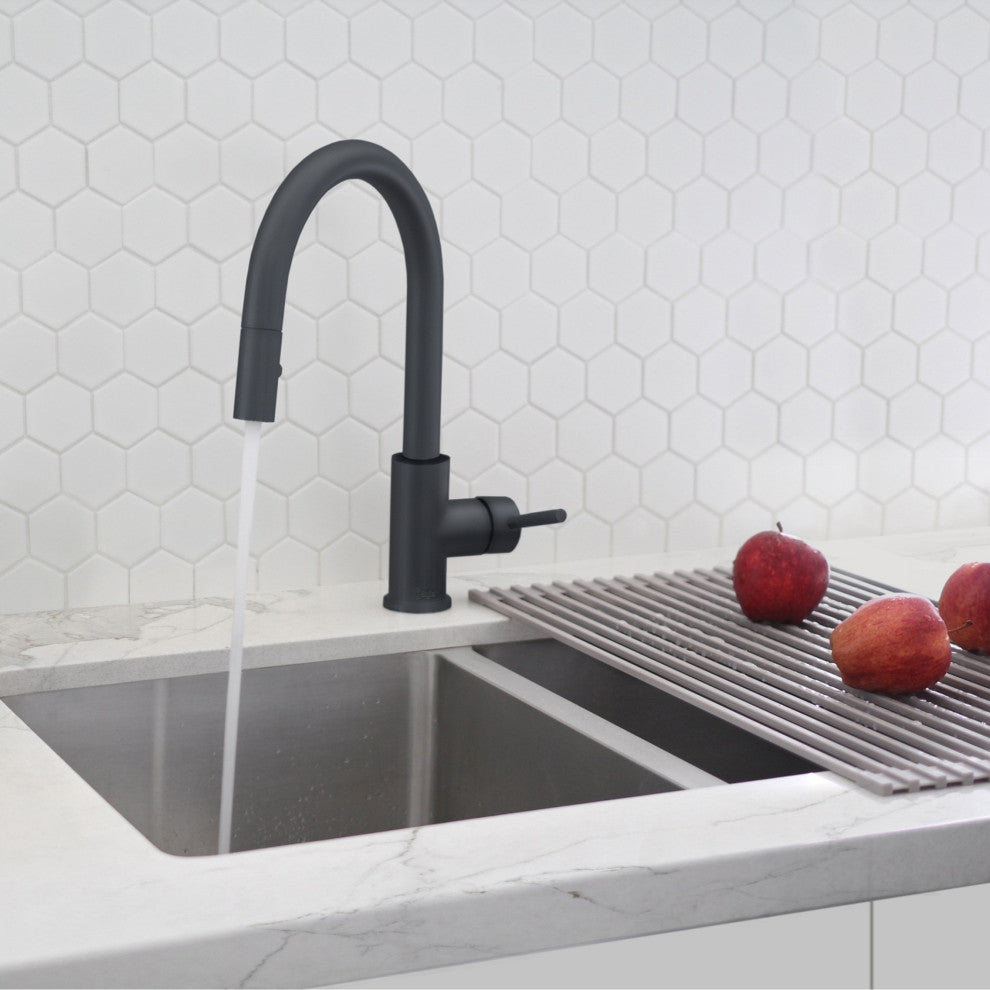 STYLISH Single Handle Pull Down Matte Black Kitchen Faucet