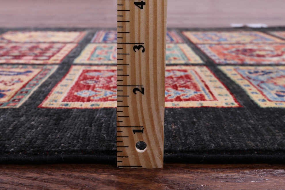 2' 6" X 6' 5" Runner Persian Garden Design Black Hand-Knotted Rug Q10687