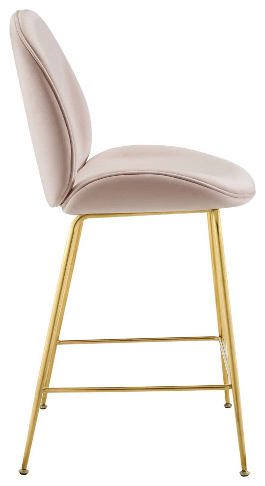 Velvet Counter Stool, Gold Luxe Glam Contemporary Modern Counter Stool, Pink