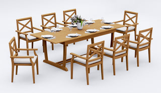 9-Piece Outdoor Teak Dining Set: 94" Masc Rectangle Table 8 Grand Stacking Chair