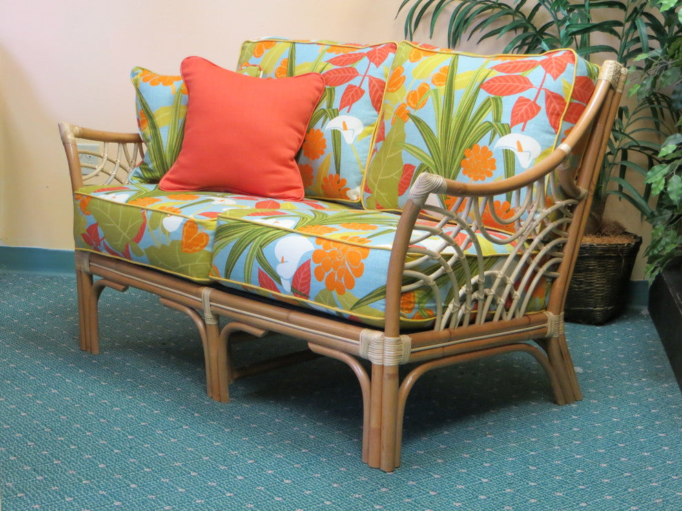 Bali Love Seat in Natural, Aqua Fabric