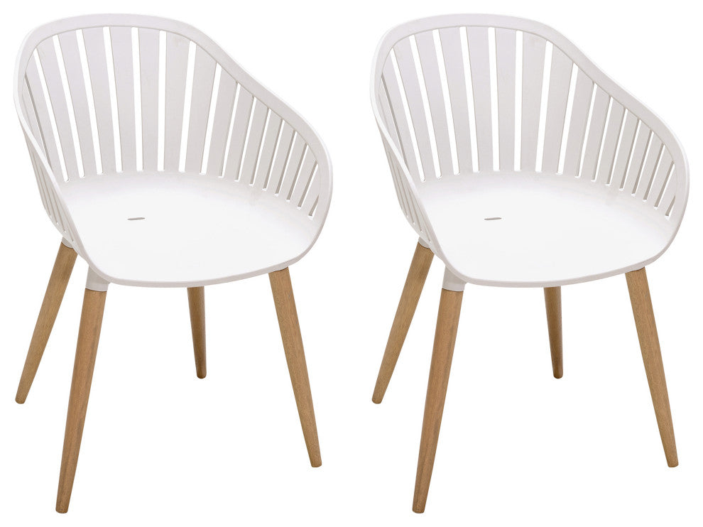 Nassau Outdoor Arm Dining Chairs in Sand Taupe Finish with Wood legs- Set of 2