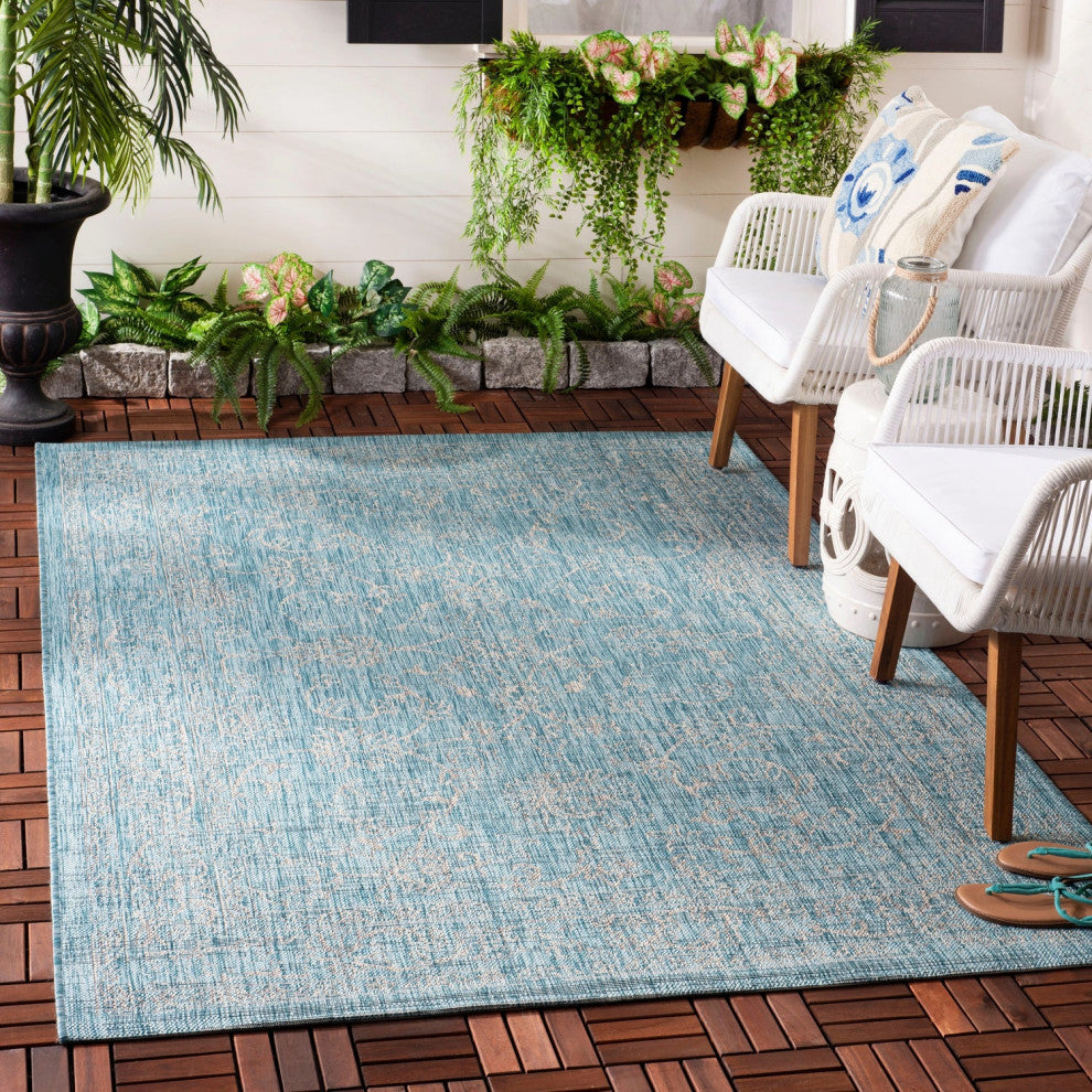 Safavieh Courtyard Cy8680-37121 Outdoor Rug, Aqua and Gray, 5'3"x5'3" Square