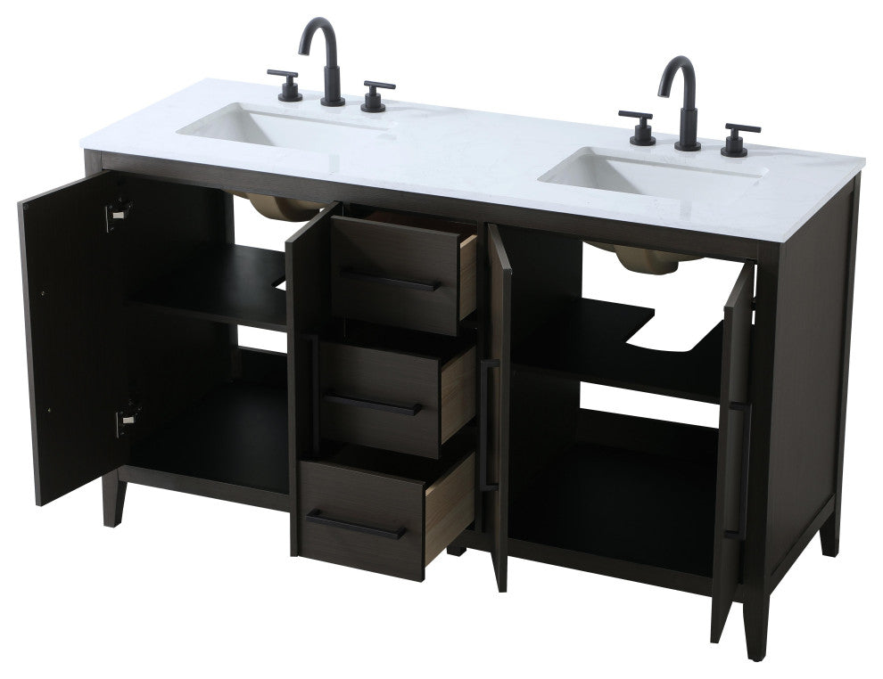 Home Living 60" Double Bathroom Vanity, Mocha Brown