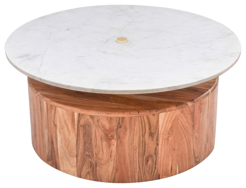 Stonewood Coffee Table, Marble Top, Acacia Wood Base