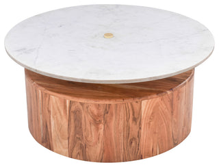 Stonewood Coffee Table, Marble Top, Acacia Wood Base