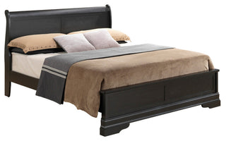 Louis Philippe Black King Wood Panel Bed