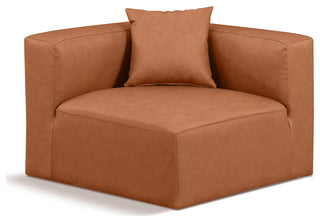 Cube Upholstered Modular Component, Cognac, Vegan Leather, Corner Chair