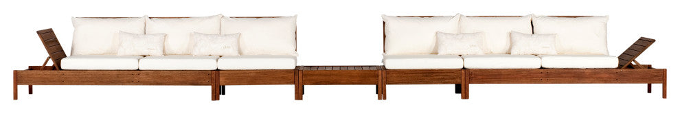 Grass Eucalyptus Wood Outdoor Sectional Chaise Lounge and Sofa With Cushions