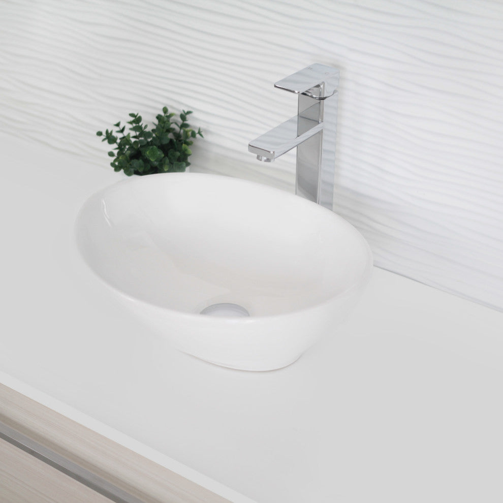 STYLISH 15" White Oval Ceramic Vessel Bathroom Sink