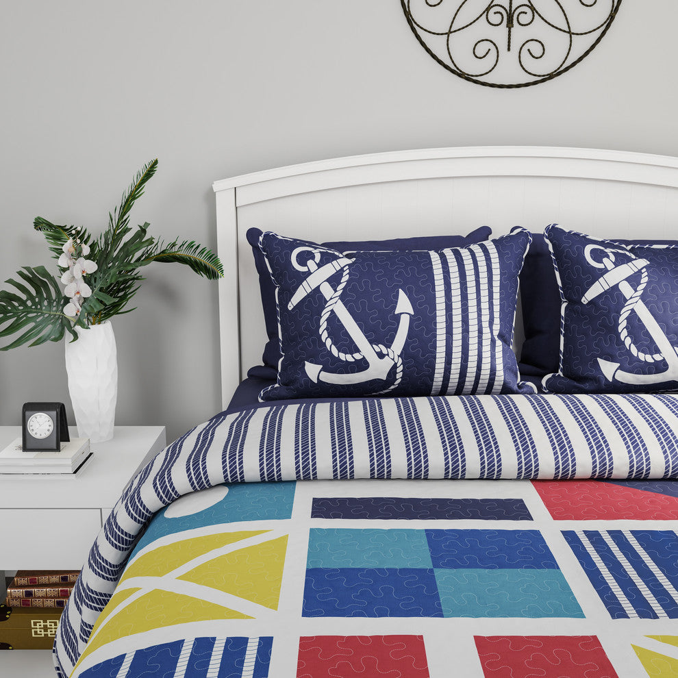Lavish Home Mariner Nautical Quilt Set, Twin Xl