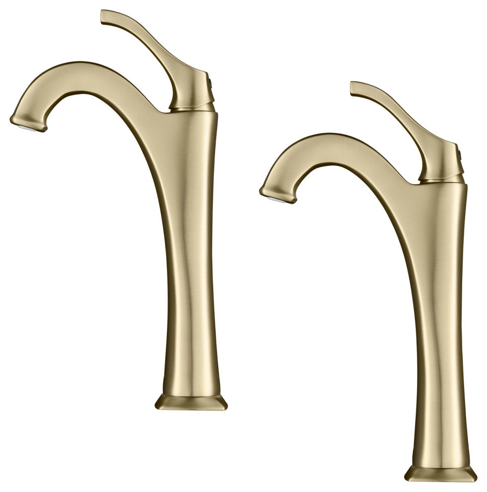 Kraus Arlo Single Handle Vessel Faucet, Pop Up Drain, Brushed Gold, Set of 2