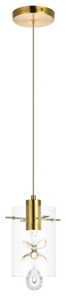 Hana 1-Light Pendant in Gold with Clear Royal Cut Crystal