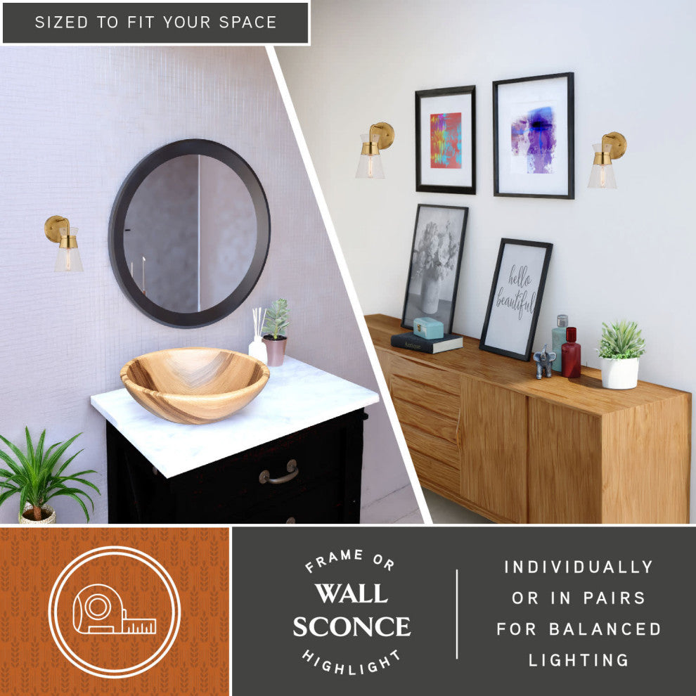 Harper Gold Brass Mid-Century Modern Bathroom Vanity Fixture Clear Glass, 1-Light