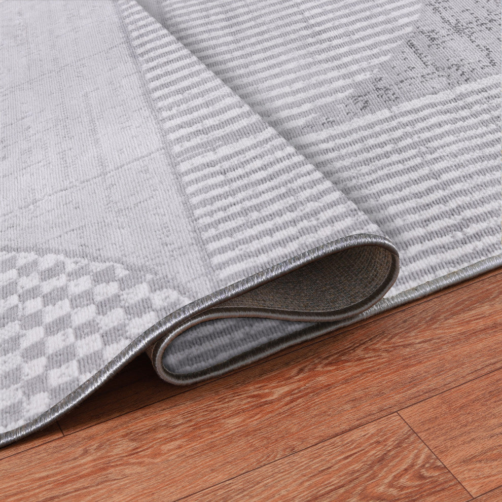 Low-Pile Rylan Gray/Ivory Rug, Gray, 10'x14'